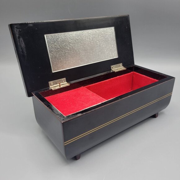 Vtg Lacquered Westland Music Jewelry Box Swan Floral Red Velvet Chopin Nocturne - Picture 9 of 16
